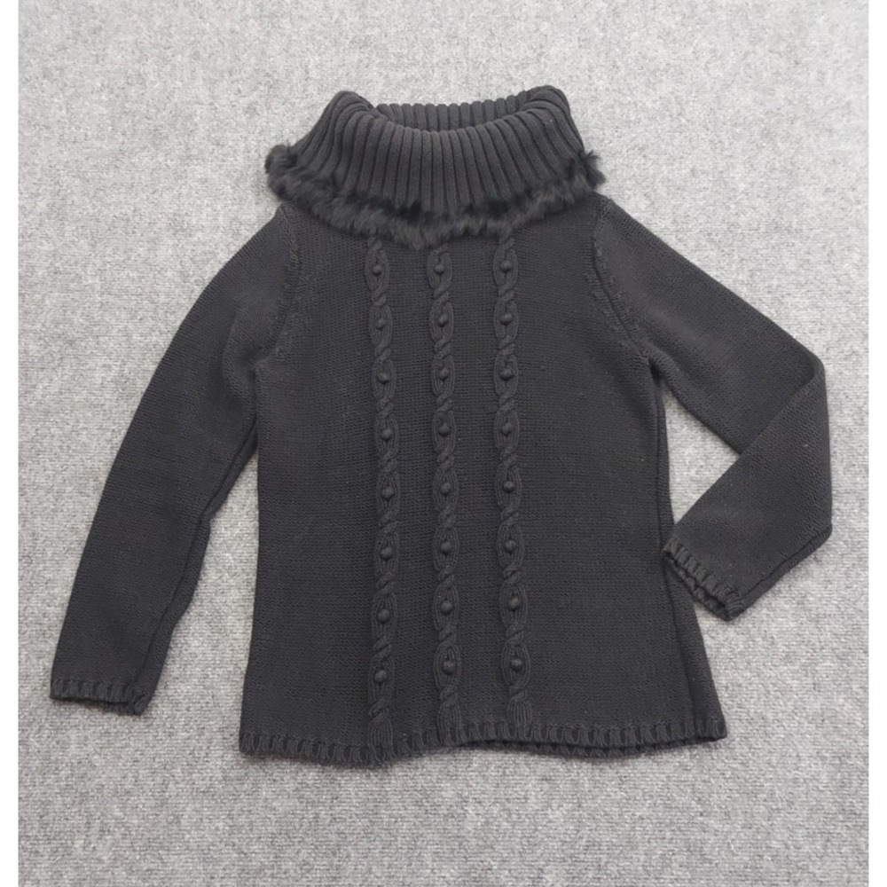 Escapade Sweater‎ Womens Large Black Cowl Neck Cable Rabbit Fur Trimmed